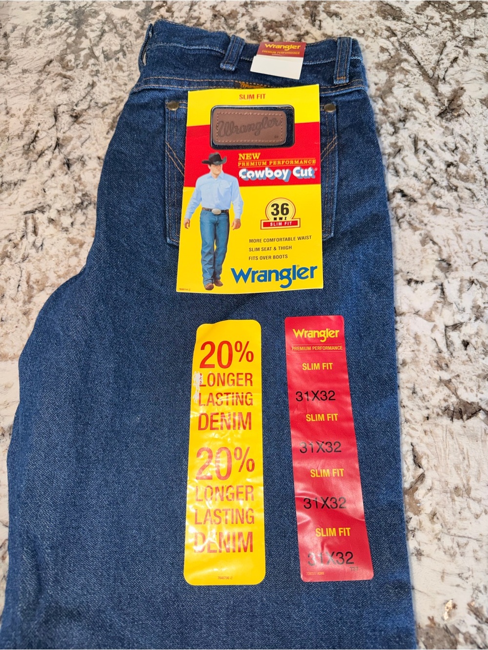 Cowboy Cut Mens 31 x 21 Wrangler Slim Fit Jeans - Dark Blue Denim
